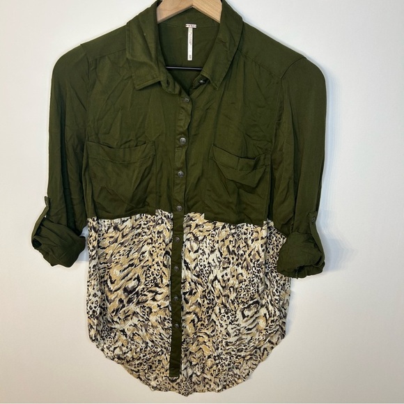 Free People Welcome to the Jungle Tunic Top in Green, Tan, Black, Size XS - Picture 4 of 11